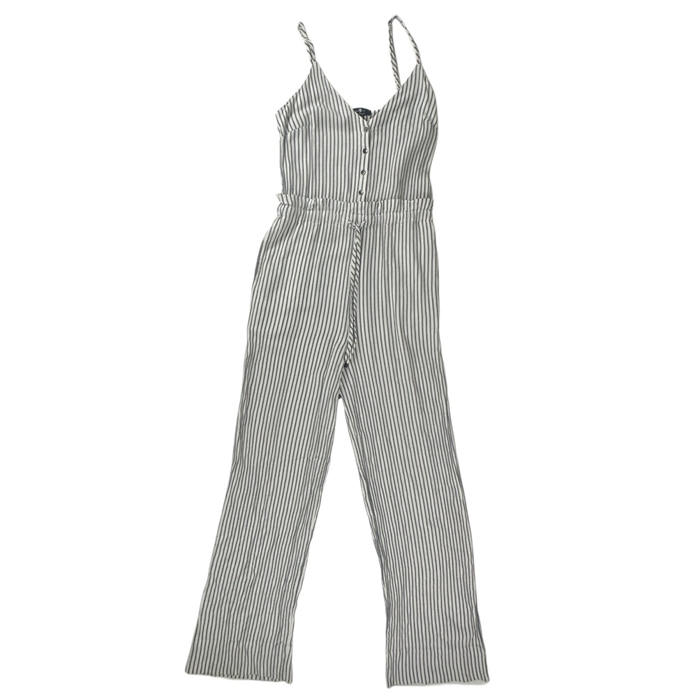 7 For All Mankind White Navy Pinstriped Paperbag Jumpsuit Women’s Sz Small - Picture 2 of 12